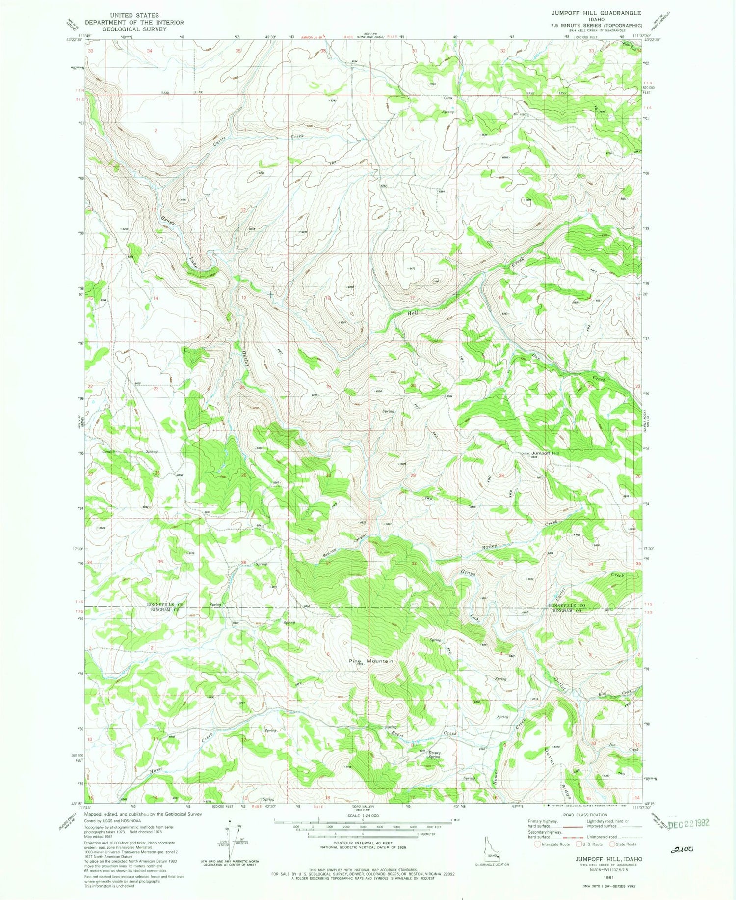 Classic USGS Jumpoff Hill Idaho 7.5'x7.5' Topo Map Image
