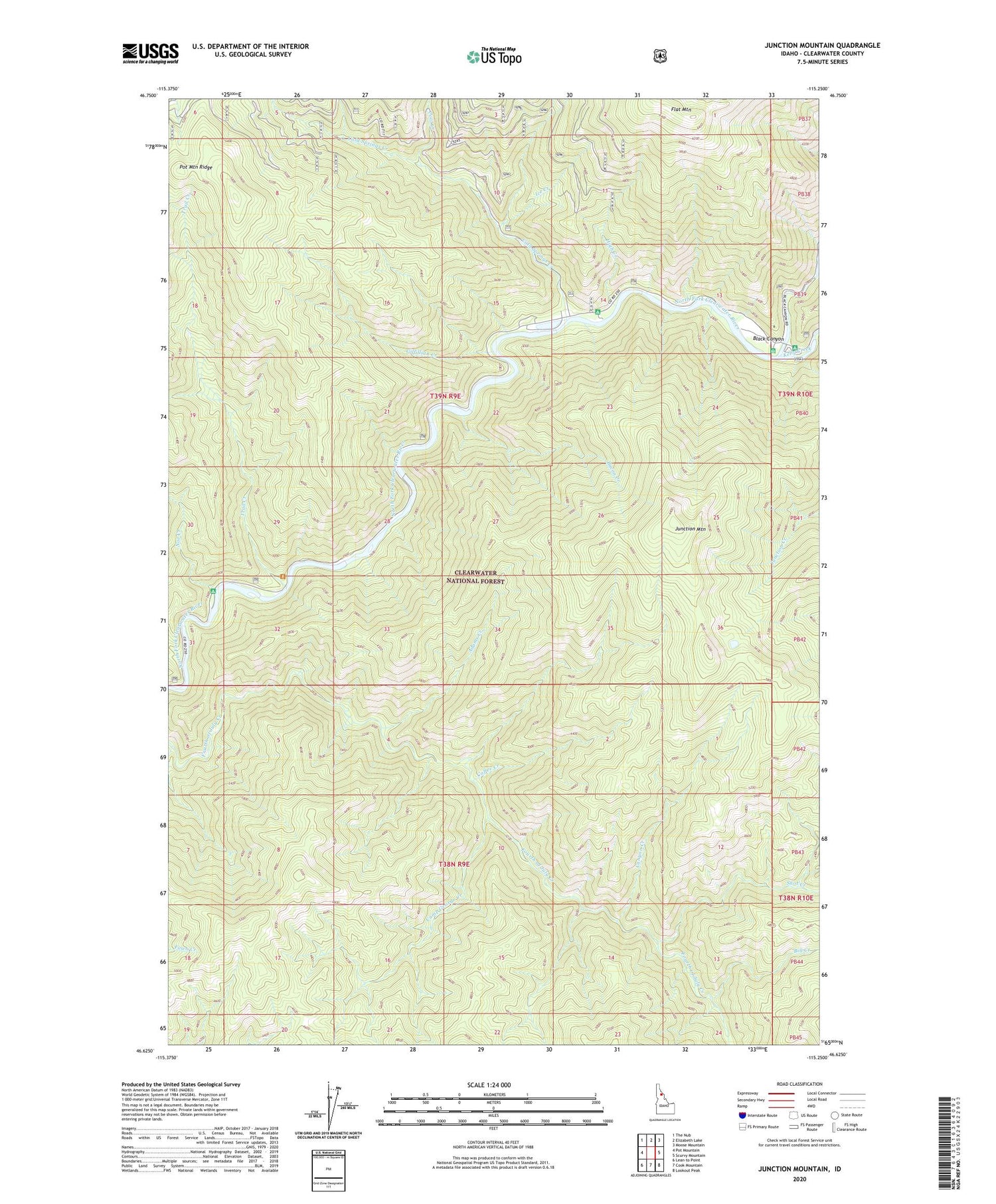 Junction Mountain Idaho US Topo Map Image