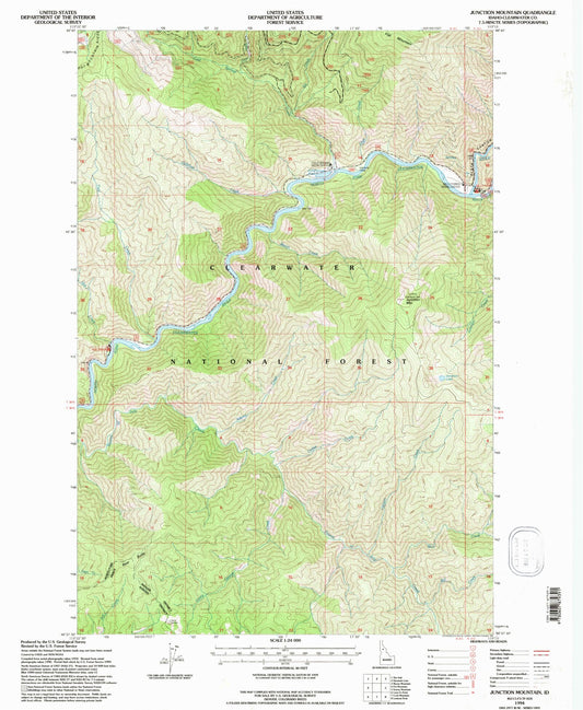 Classic USGS Junction Mountain Idaho 7.5'x7.5' Topo Map Image