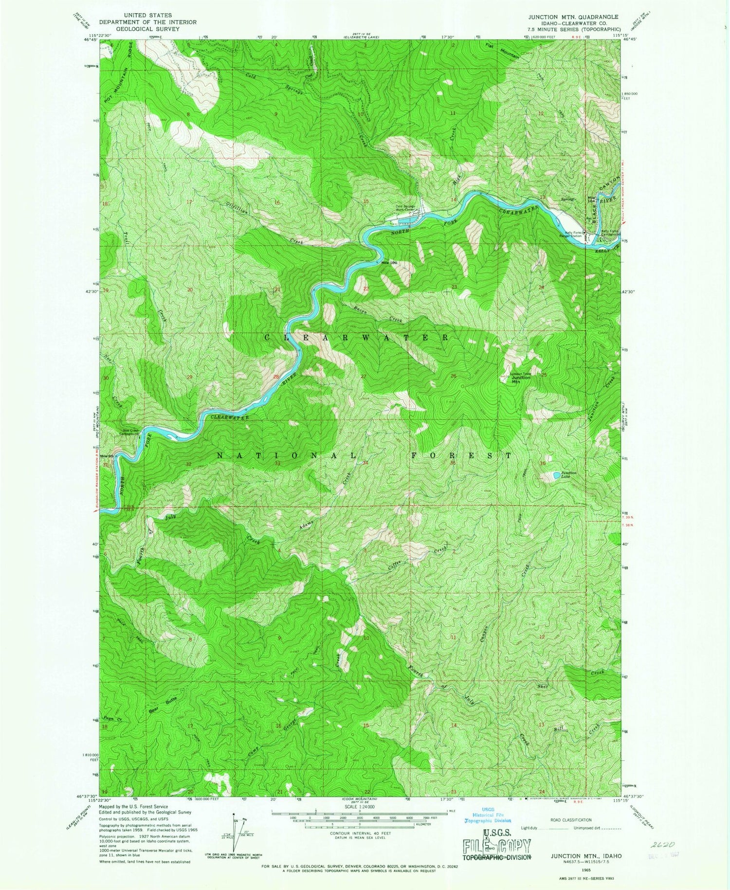 Classic USGS Junction Mountain Idaho 7.5'x7.5' Topo Map Image