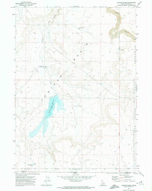 Classic USGS Juniper Basin Idaho 7.5'x7.5' Topo Map Image