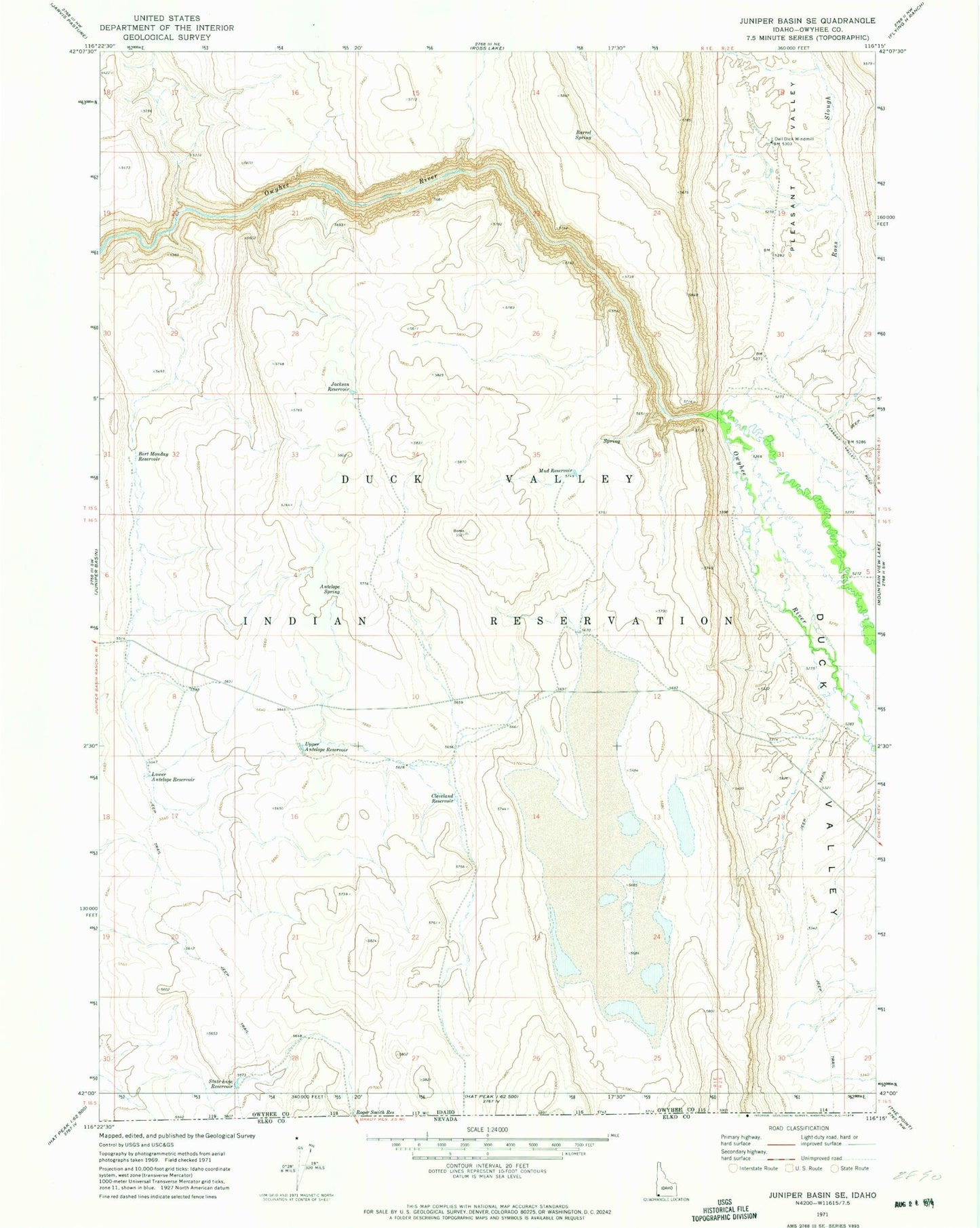 Classic USGS Juniper Basin SE Idaho 7.5'x7.5' Topo Map Image