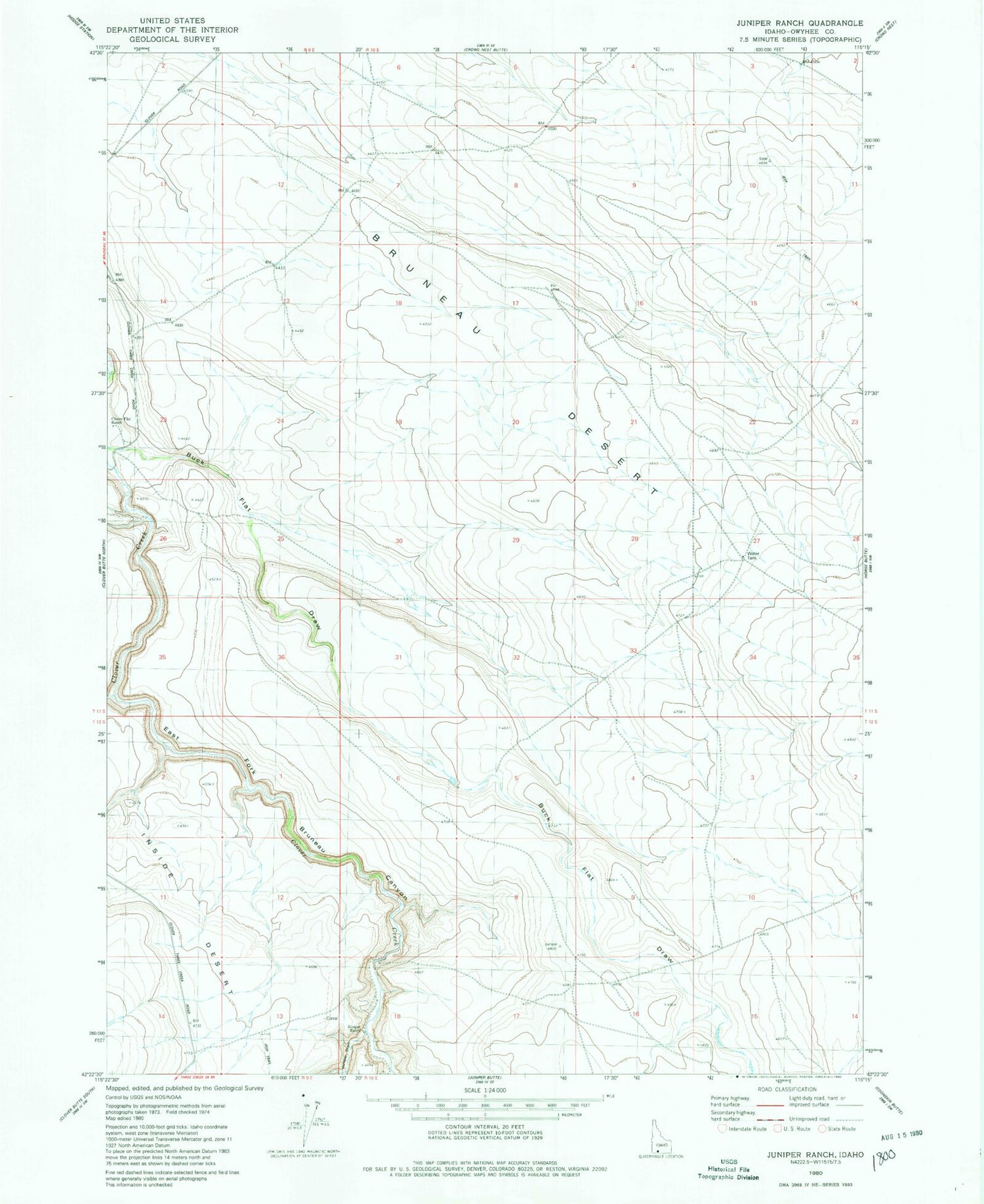 Classic USGS Juniper Ranch Idaho 7.5'x7.5' Topo Map Image