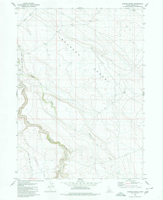 Classic USGS Juniper Ranch Idaho 7.5'x7.5' Topo Map Image