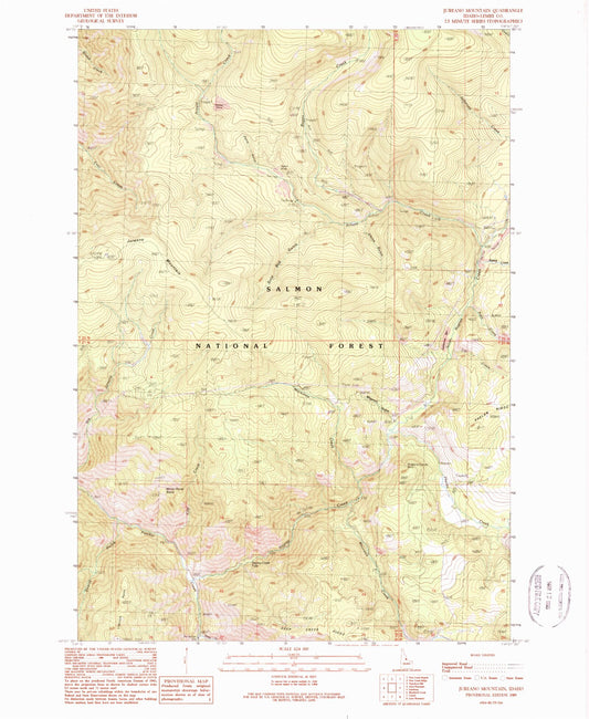 Classic USGS Jureano Mountain Idaho 7.5'x7.5' Topo Map Image