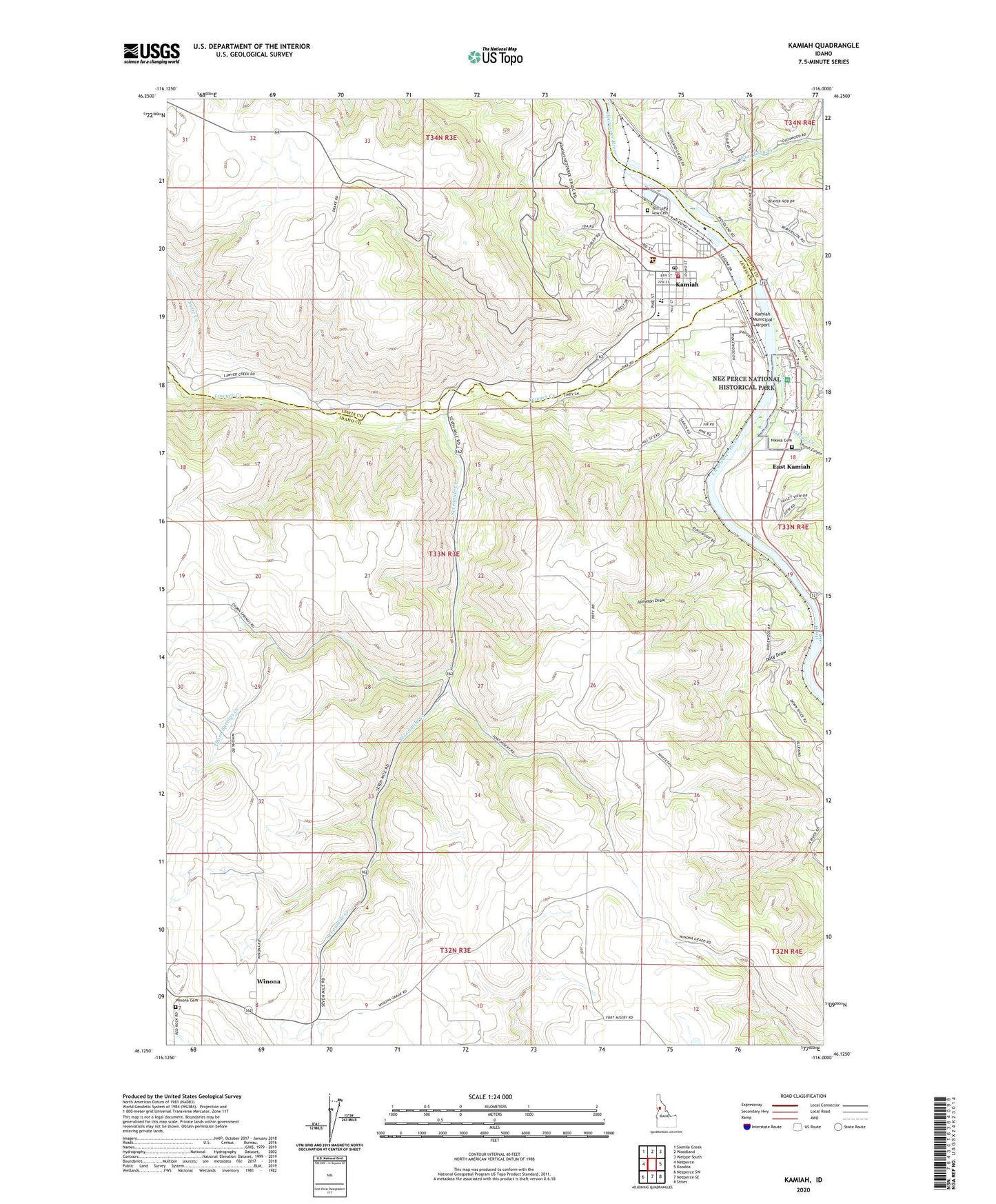 Kamiah Idaho US Topo Map Image