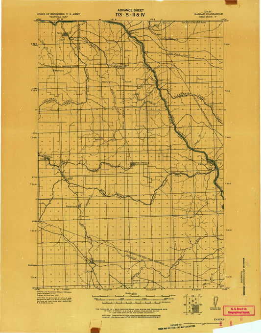Historic 1924 Kamiah Idaho 30'x30' Topo Map Image