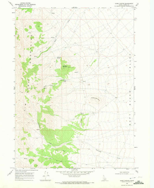 Classic USGS Kane Canyon Idaho 7.5'x7.5' Topo Map Image