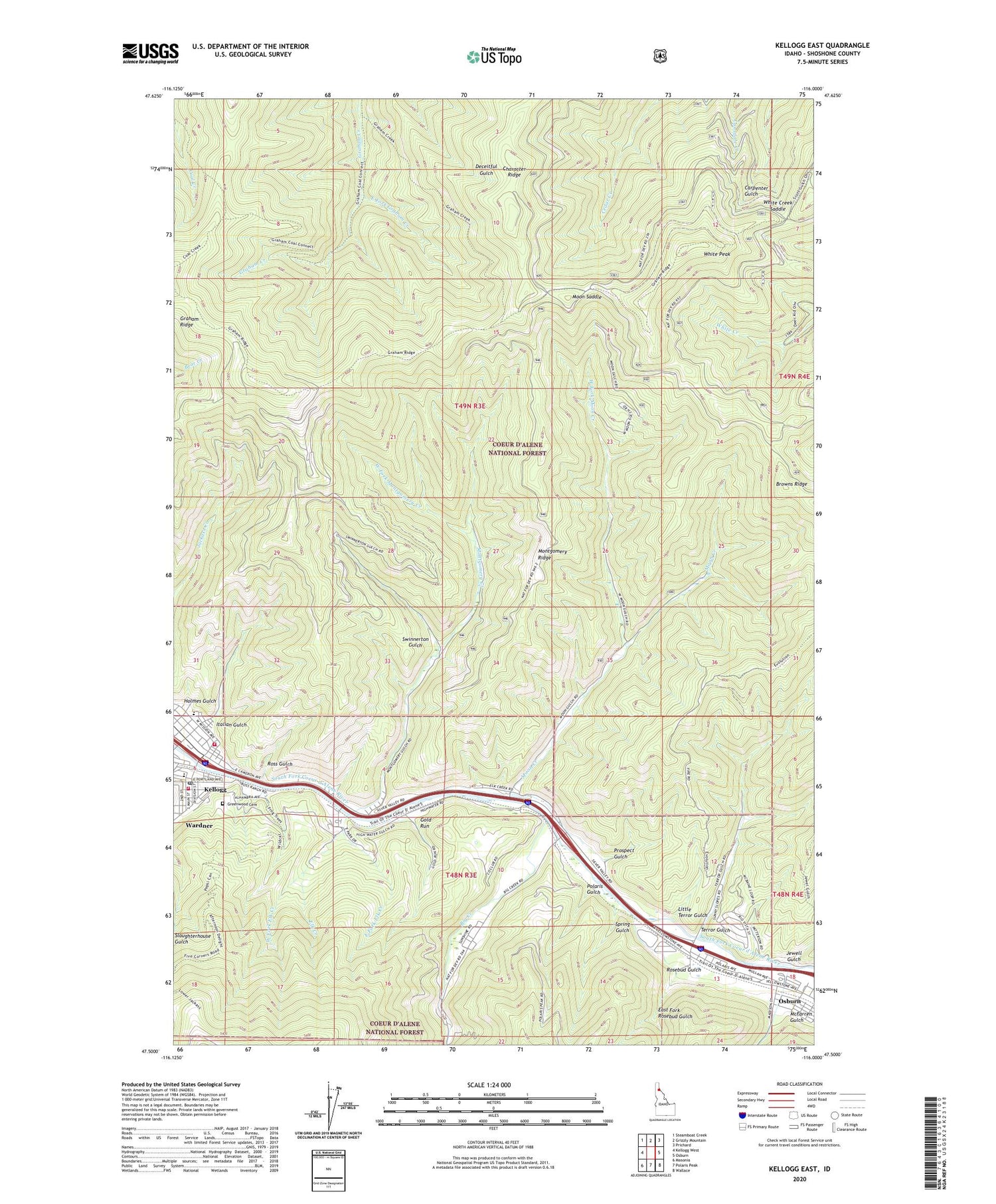 Kellogg East Idaho US Topo Map Image