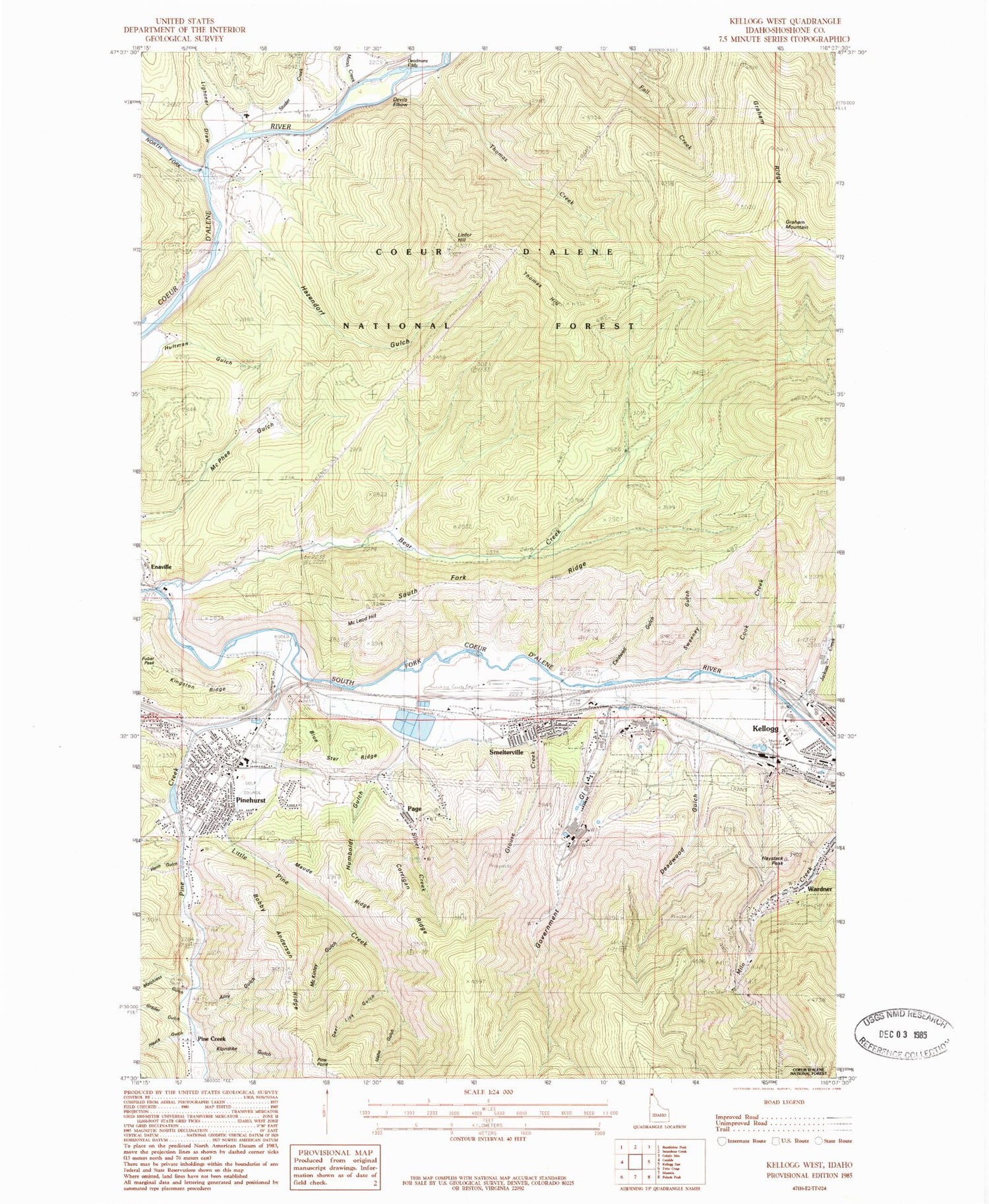 Classic USGS Kellogg West Idaho 7.5'x7.5' Topo Map Image