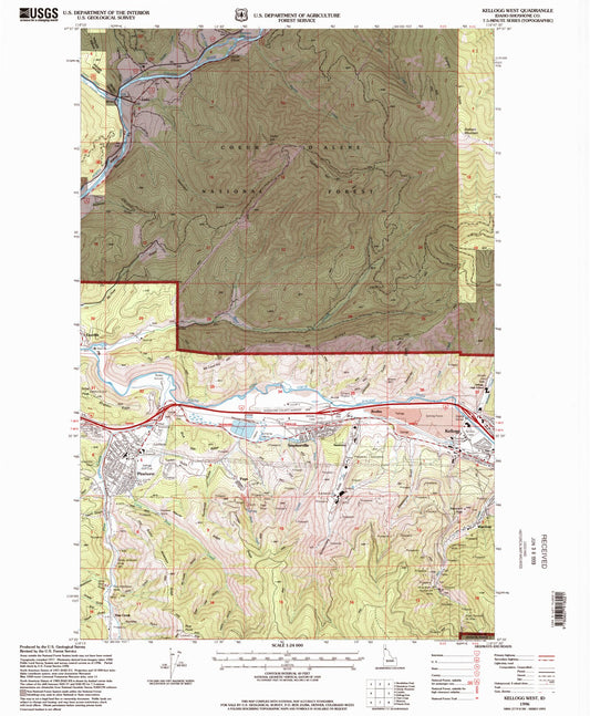 Classic USGS Kellogg West Idaho 7.5'x7.5' Topo Map Image