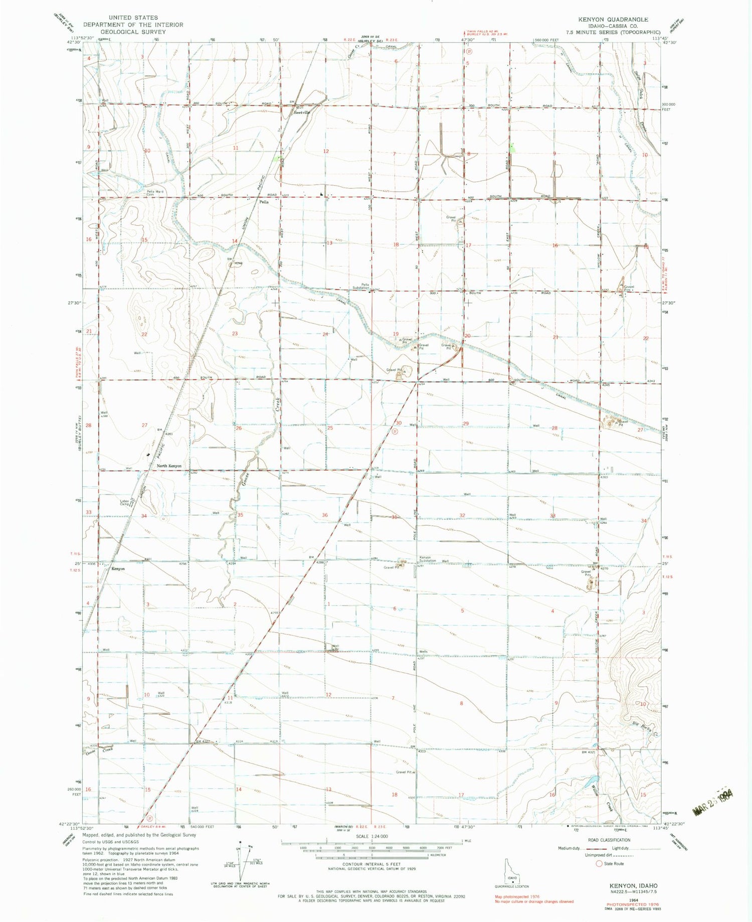 Classic USGS Kenyon Idaho 7.5'x7.5' Topo Map Image
