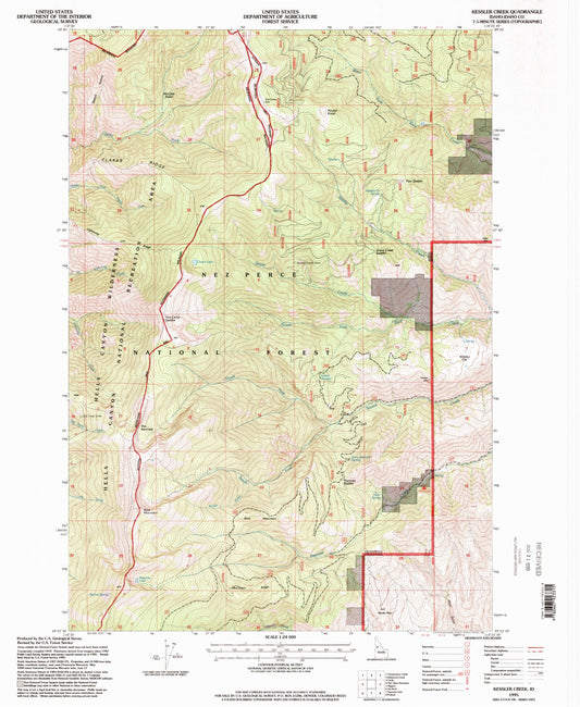 Classic USGS Kessler Creek Idaho 7.5'x7.5' Topo Map Image