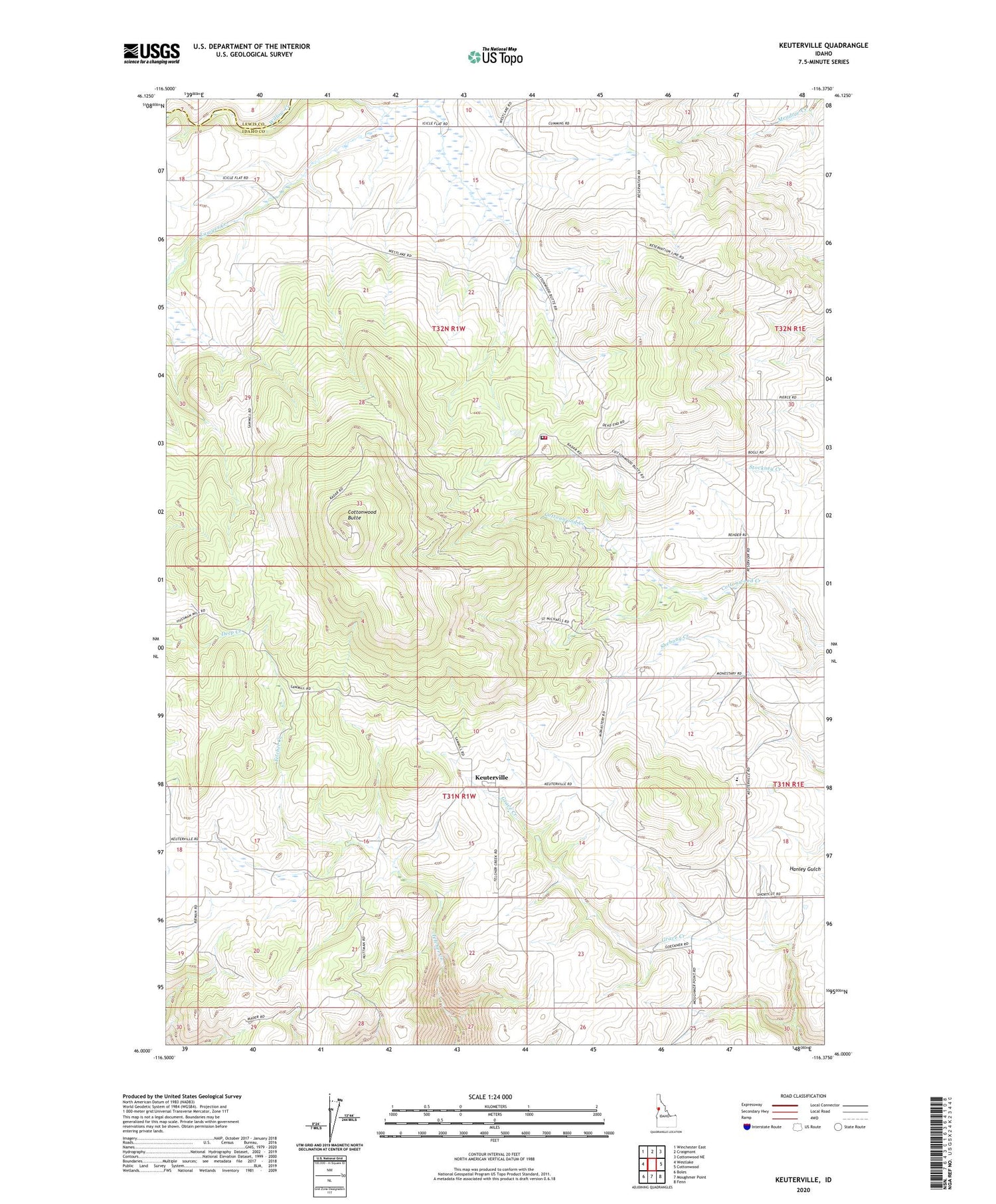 Keuterville Idaho US Topo Map Image