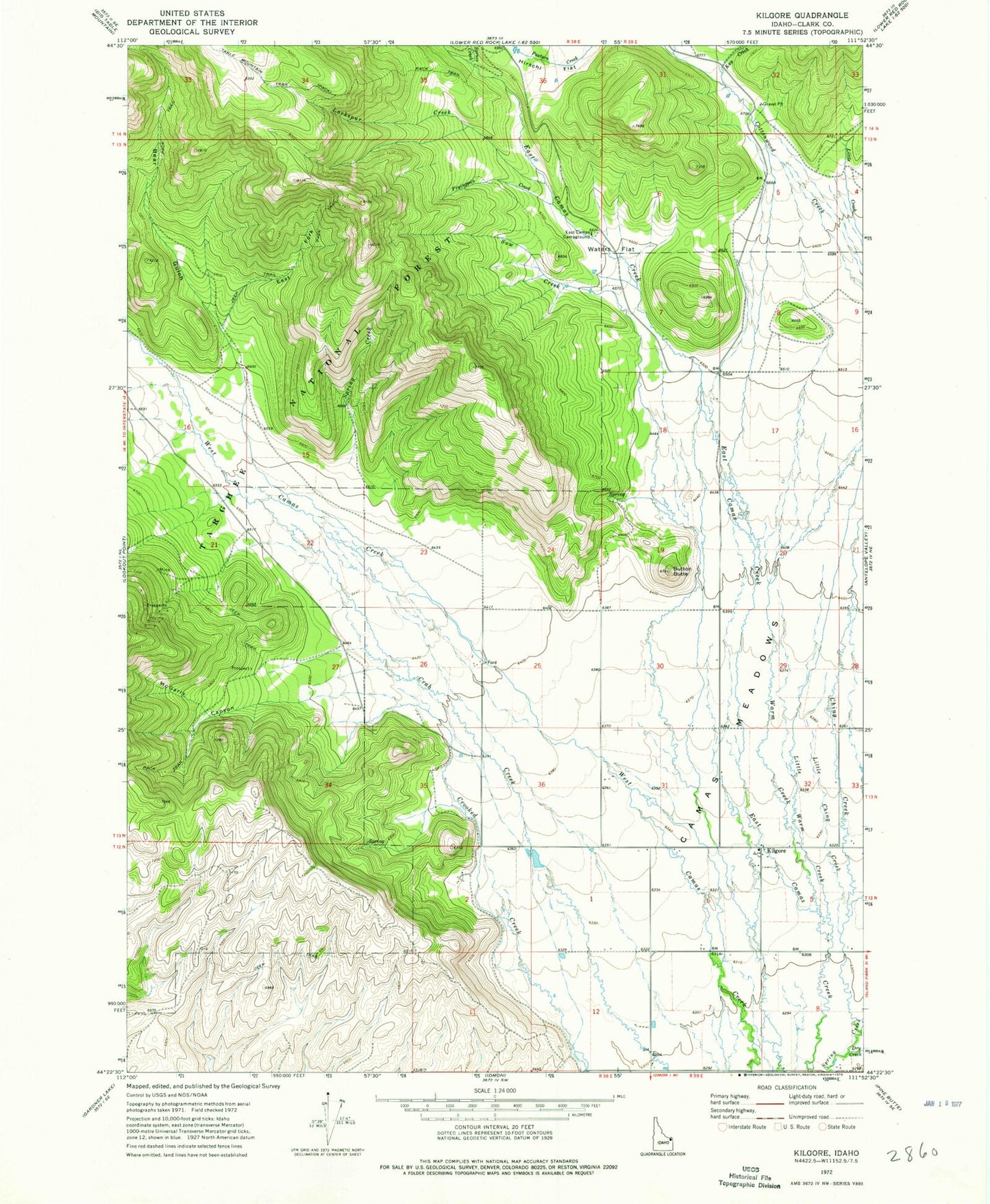 Classic USGS Kilgore Idaho 7.5'x7.5' Topo Map Image