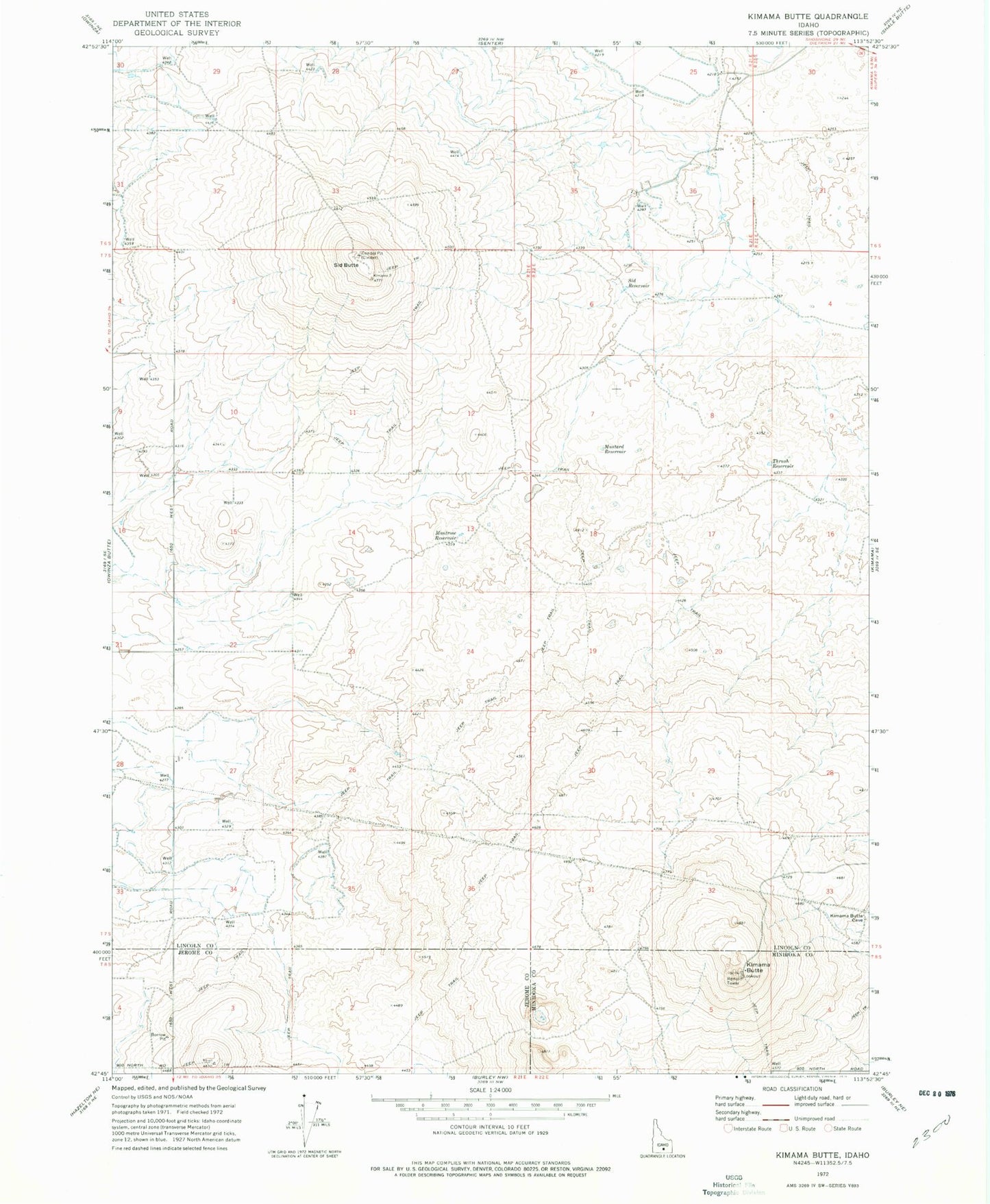 Classic USGS Kimama Butte Idaho 7.5'x7.5' Topo Map Image