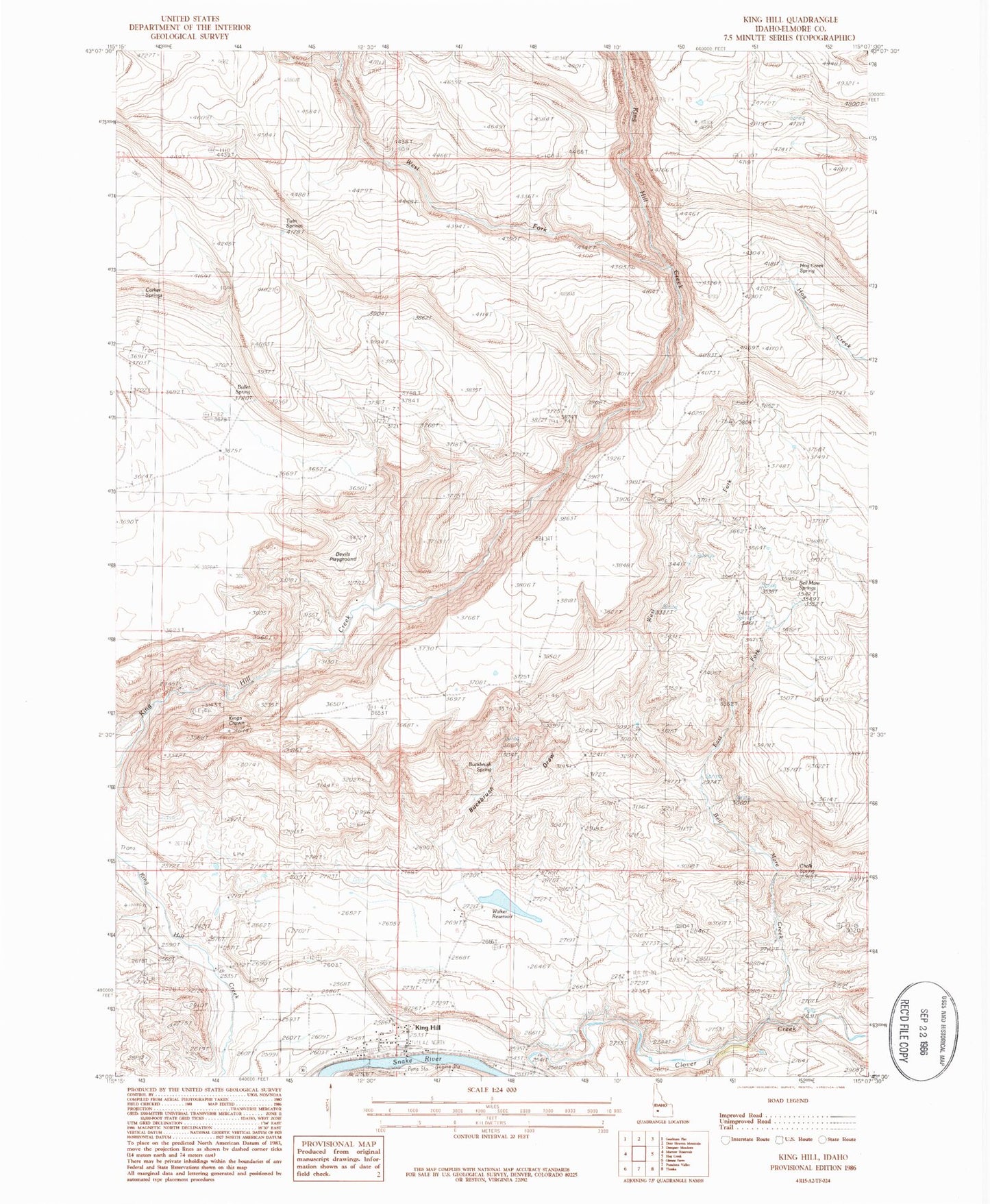 Classic USGS King Hill Idaho 7.5'x7.5' Topo Map Image