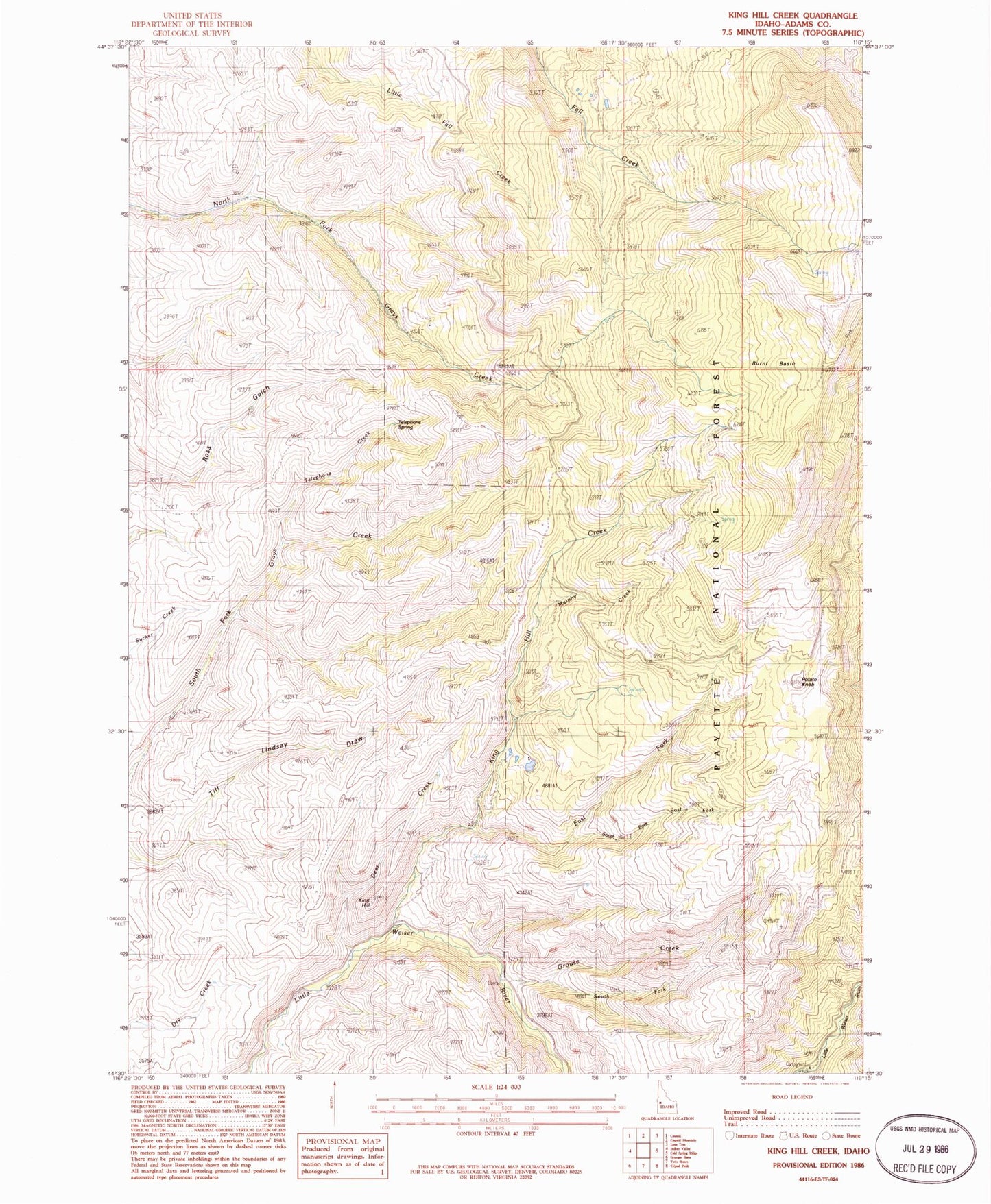 Classic USGS King Hill Creek Idaho 7.5'x7.5' Topo Map Image