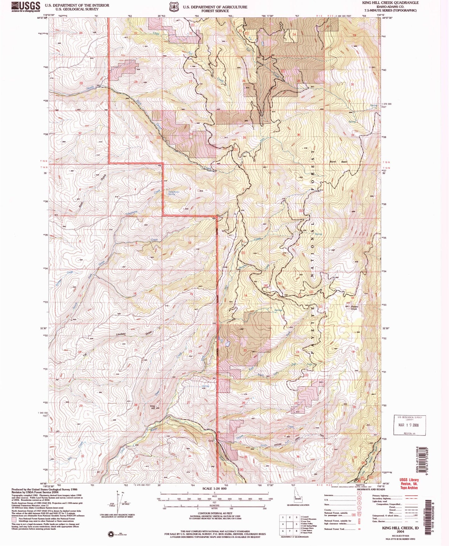 Classic USGS King Hill Creek Idaho 7.5'x7.5' Topo Map Image