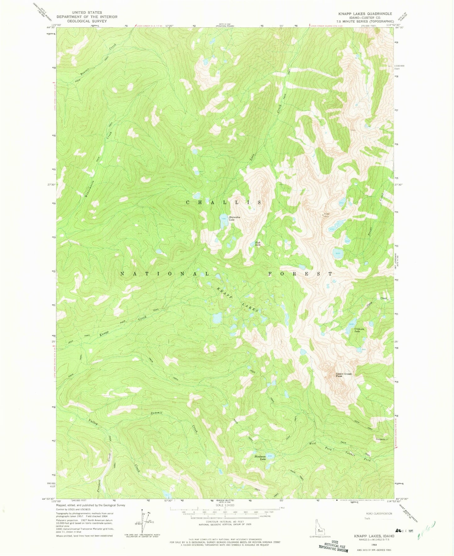 Classic USGS Knapp Lakes Idaho 7.5'x7.5' Topo Map Image