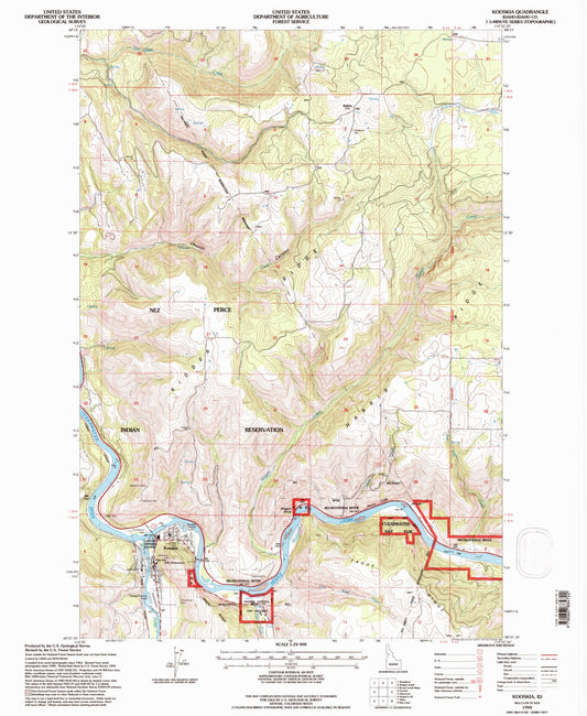 Classic USGS Kooskia Idaho 7.5'x7.5' Topo Map Image