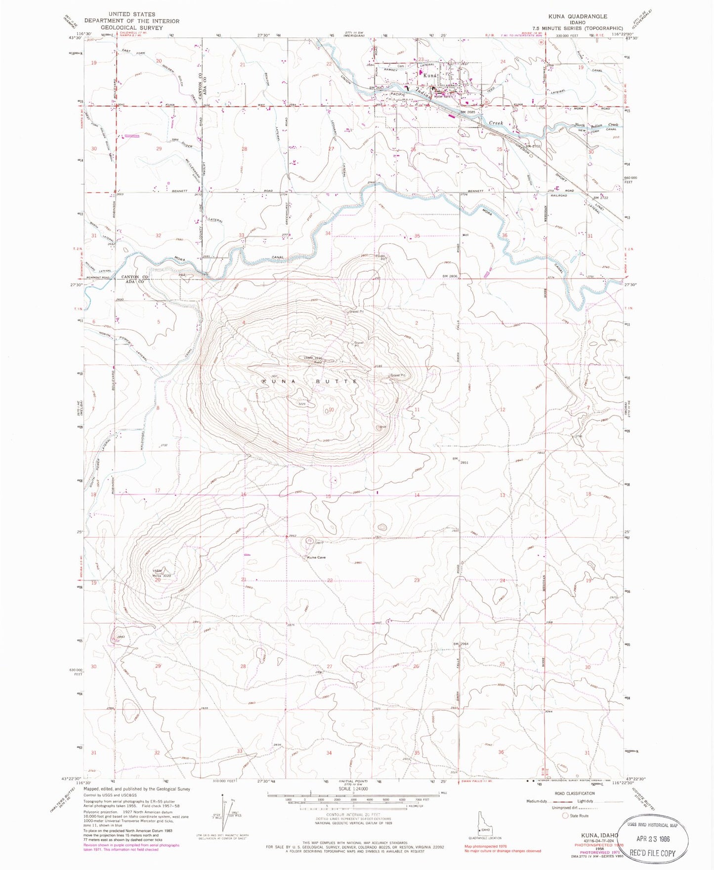 Classic USGS Kuna Idaho 7.5'x7.5' Topo Map Image