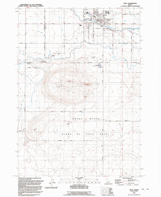 Classic USGS Kuna Idaho 7.5'x7.5' Topo Map Image