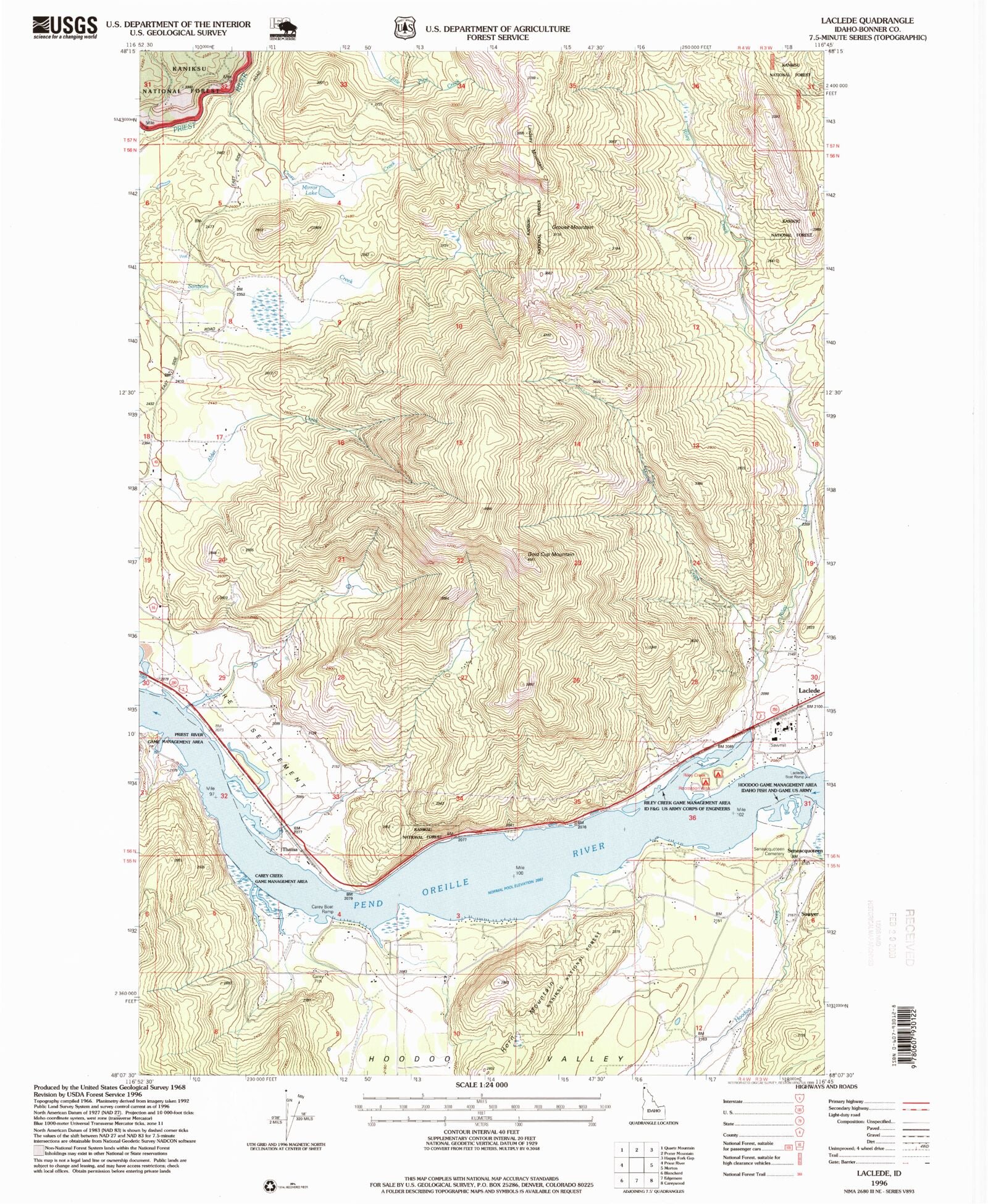 Classic USGS Laclede Idaho 7.5'x7.5' Topo Map MyTopo Map Store