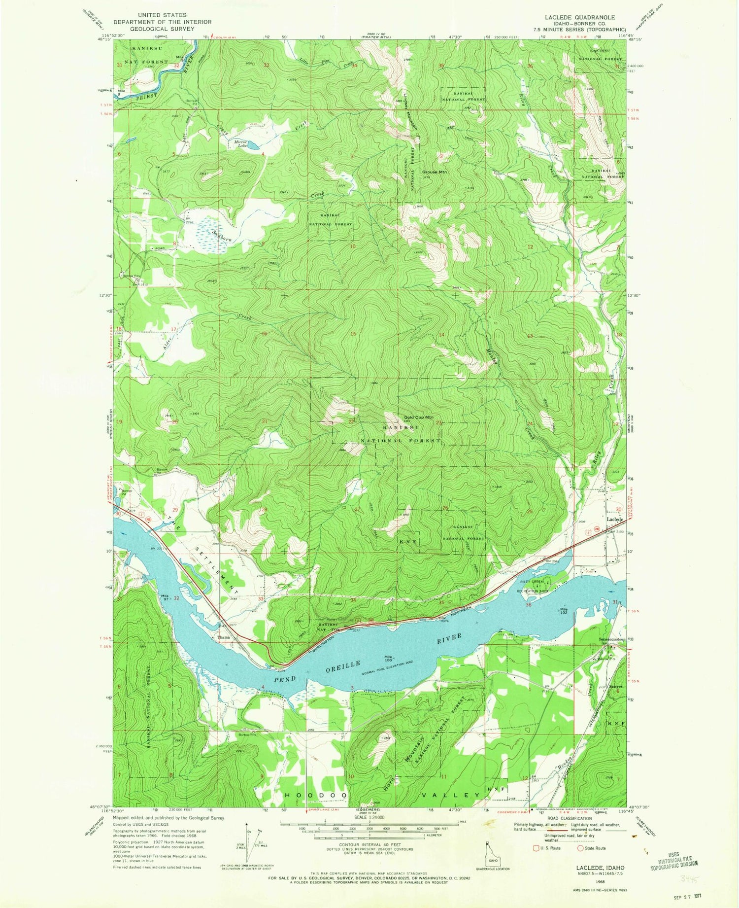 Classic USGS Laclede Idaho 7.5'x7.5' Topo Map Image