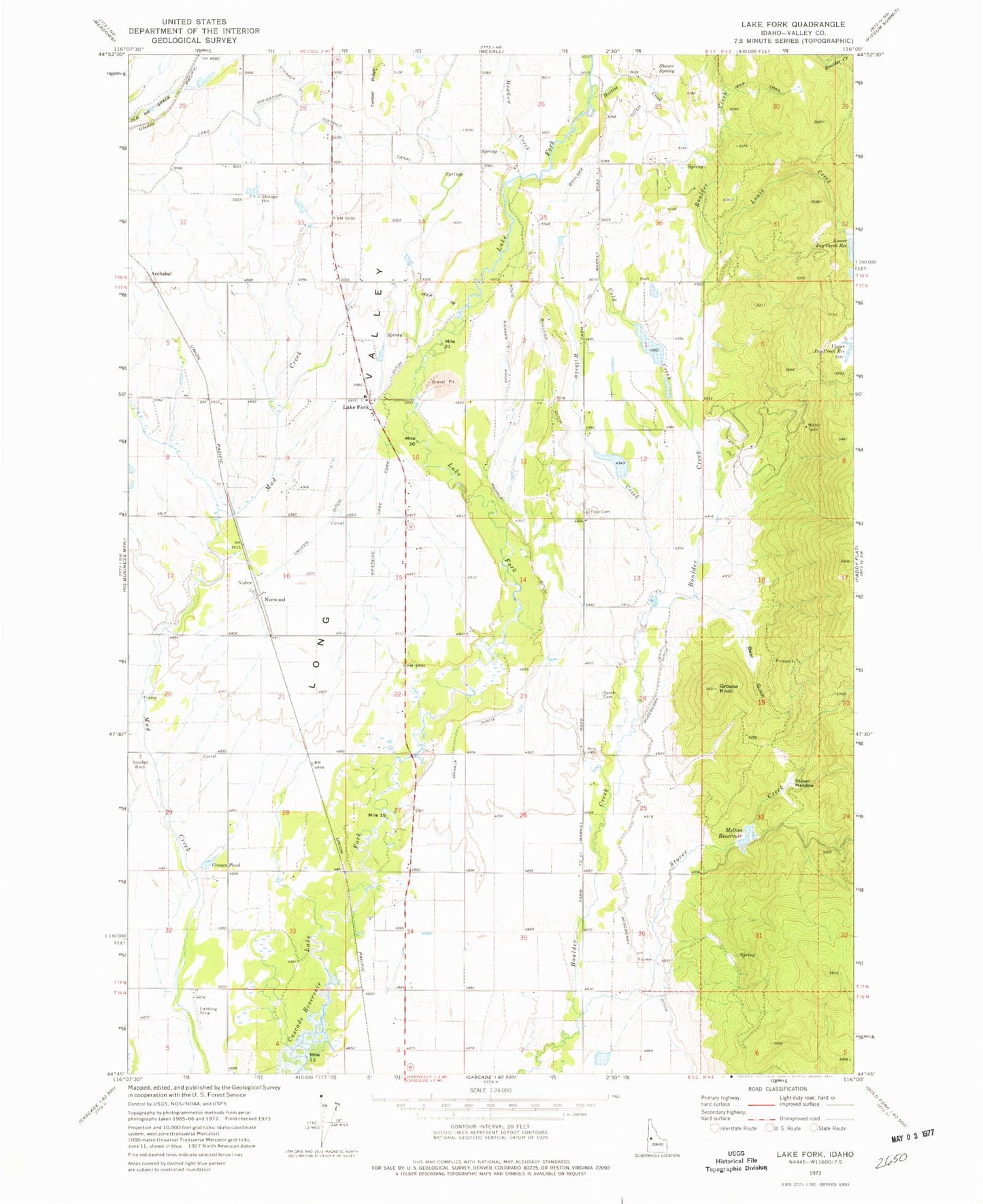 Classic USGS Lake Fork Idaho 7.5'x7.5' Topo Map Image