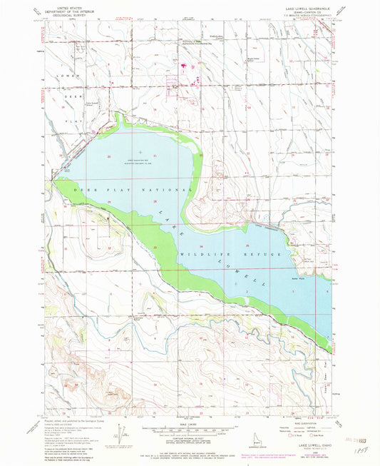Classic USGS Lake Lowell Idaho 7.5'x7.5' Topo Map Image