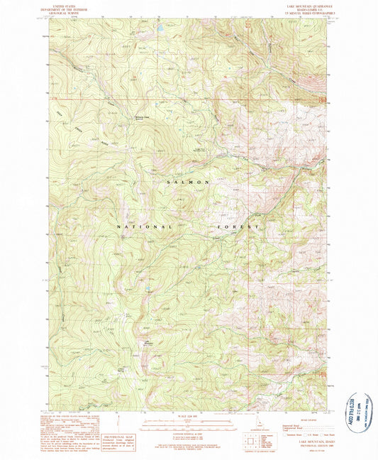 Classic USGS Lake Mountain Idaho 7.5'x7.5' Topo Map Image