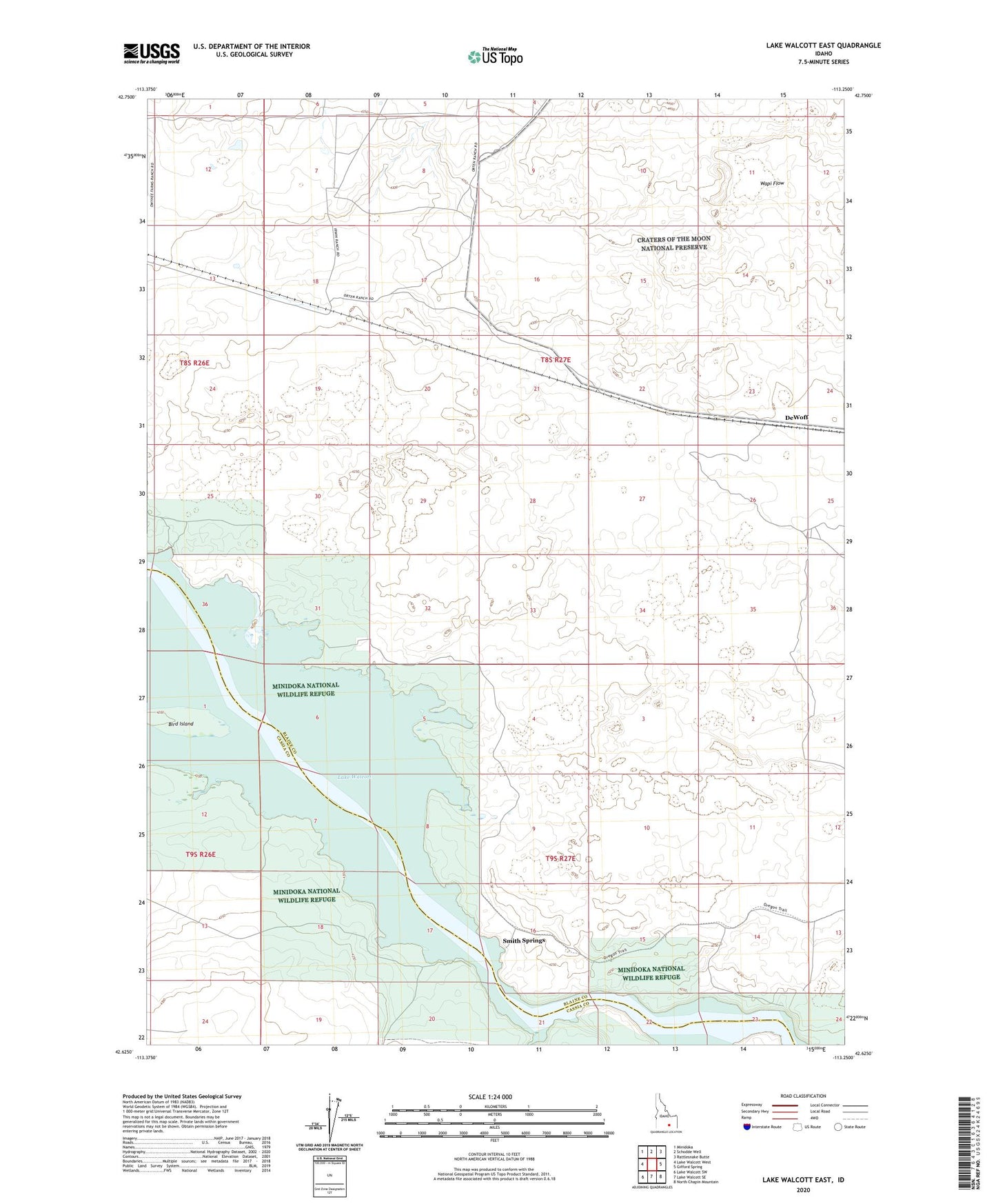 Lake Walcott East Idaho US Topo Map Image