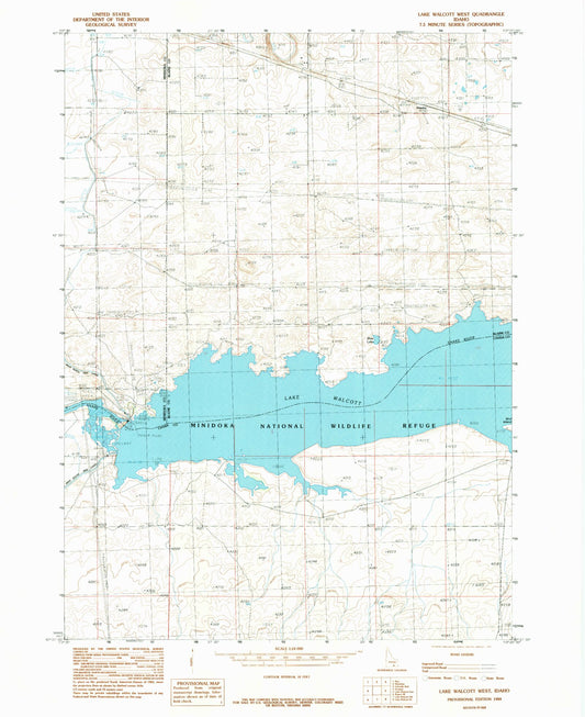 Classic USGS Lake Walcott West Idaho 7.5'x7.5' Topo Map Image