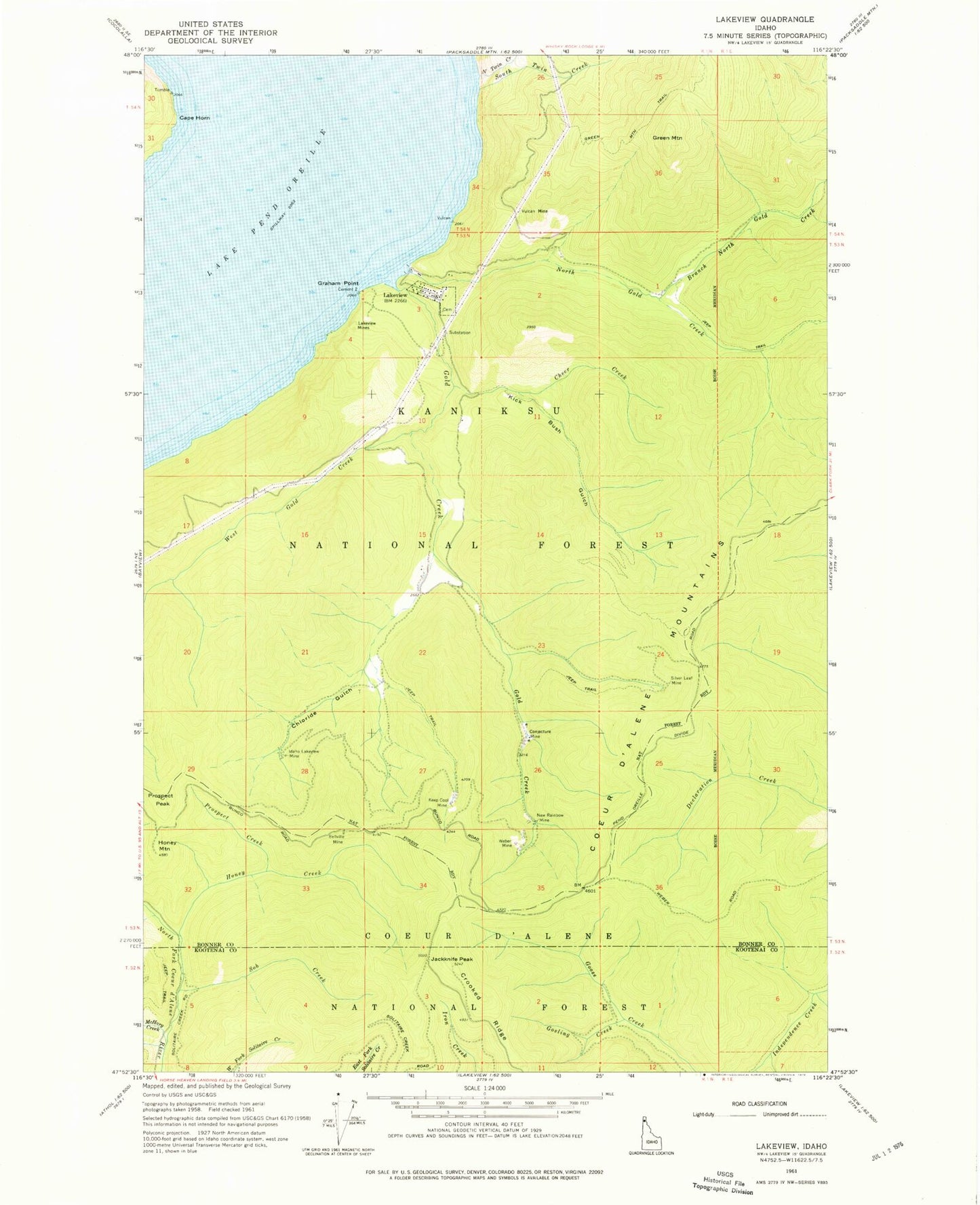 Classic USGS Lakeview Idaho 7.5'x7.5' Topo Map Image