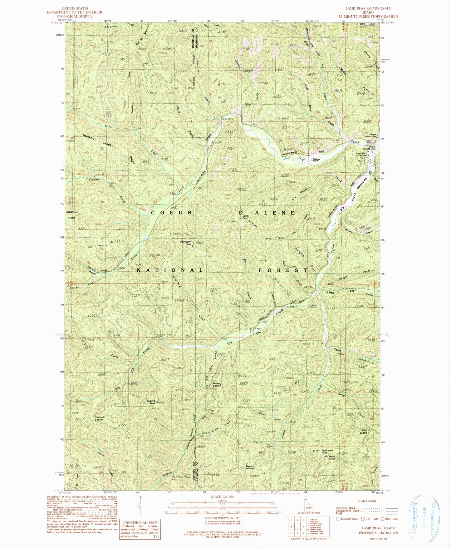 Classic USGS Lamb Peak Idaho 7.5'x7.5' Topo Map Image