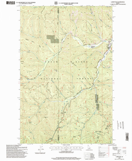 Classic USGS Lamb Peak Idaho 7.5'x7.5' Topo Map Image