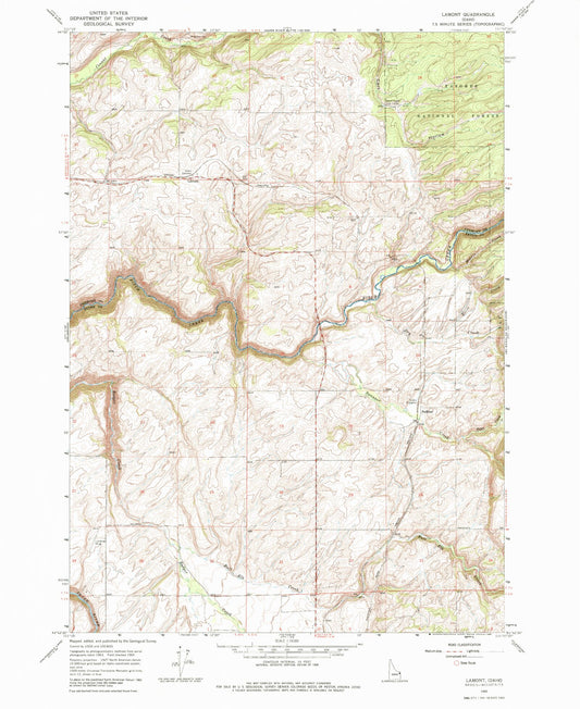 Classic USGS Lamont Idaho 7.5'x7.5' Topo Map Image