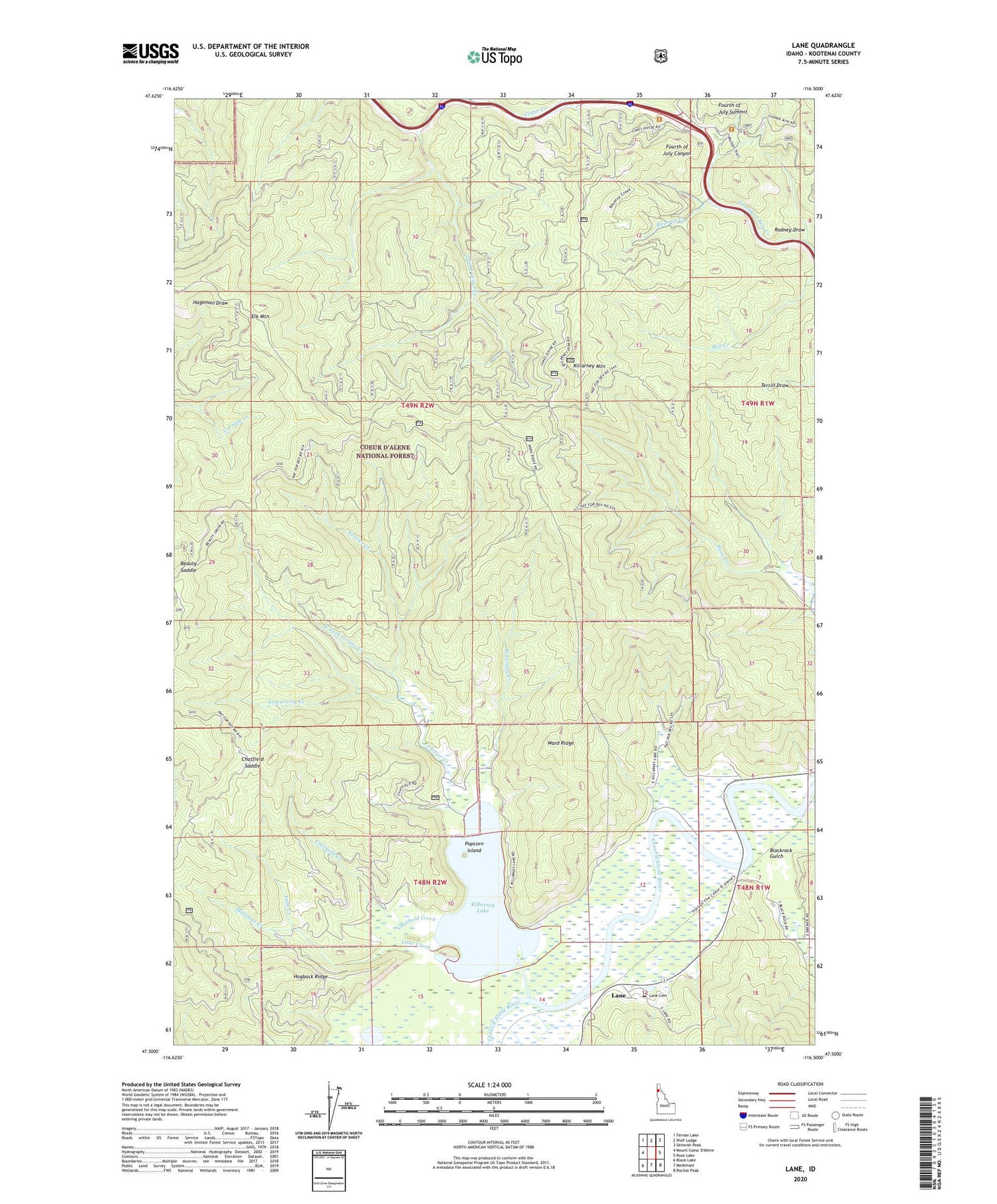 Lane Idaho US Topo Map Image