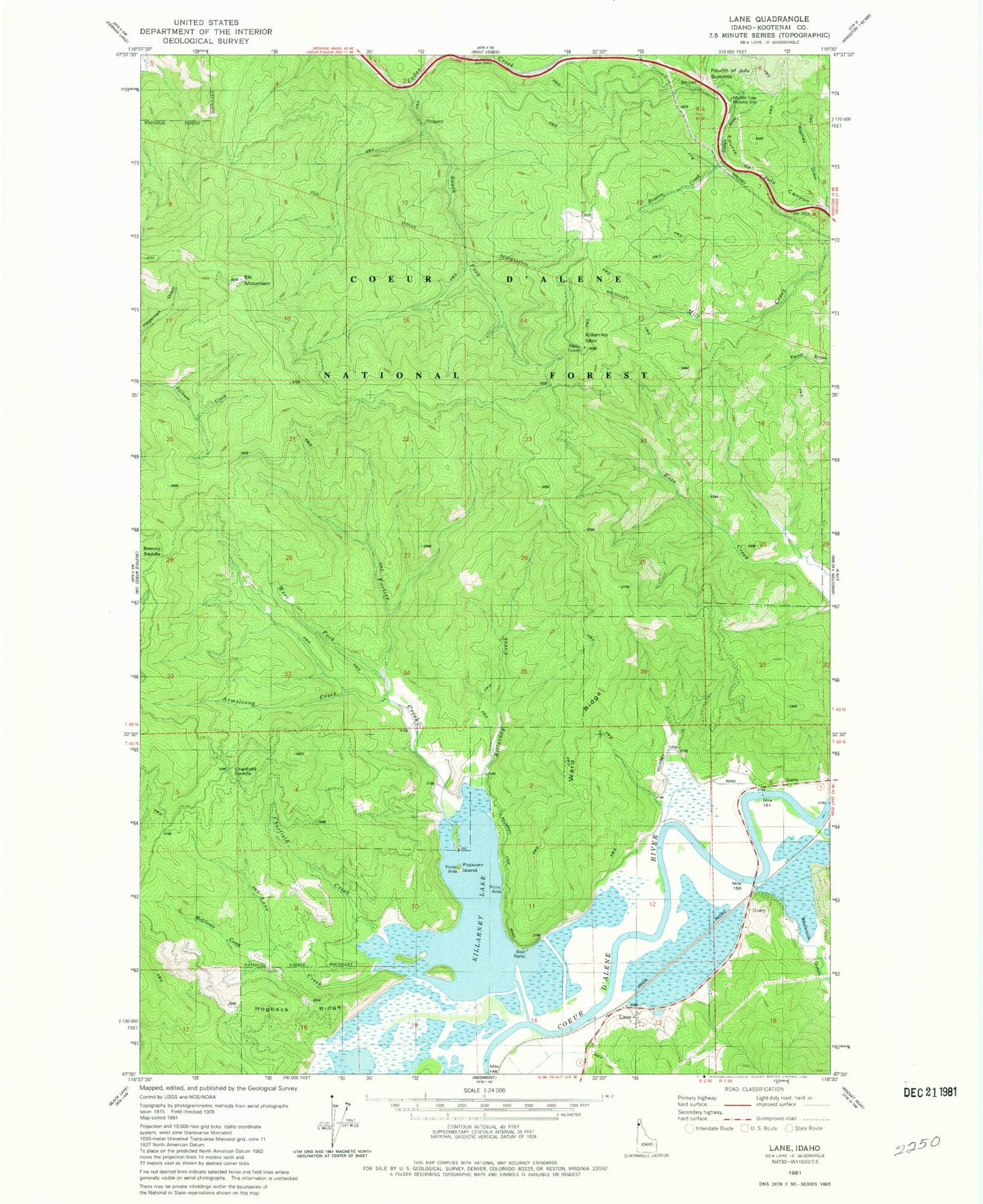 Classic USGS Lane Idaho 7.5'x7.5' Topo Map Image