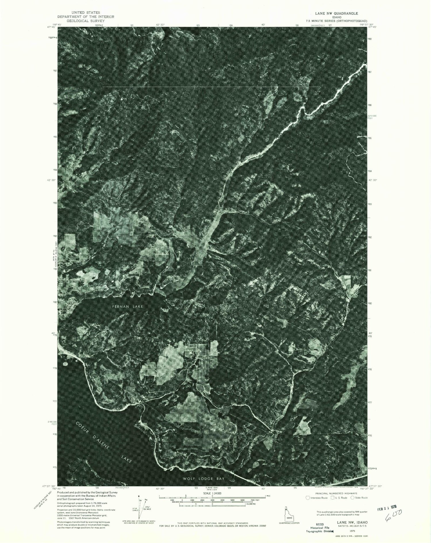 Classic USGS Fernan Lake Idaho 7.5'x7.5' Topo Map Image