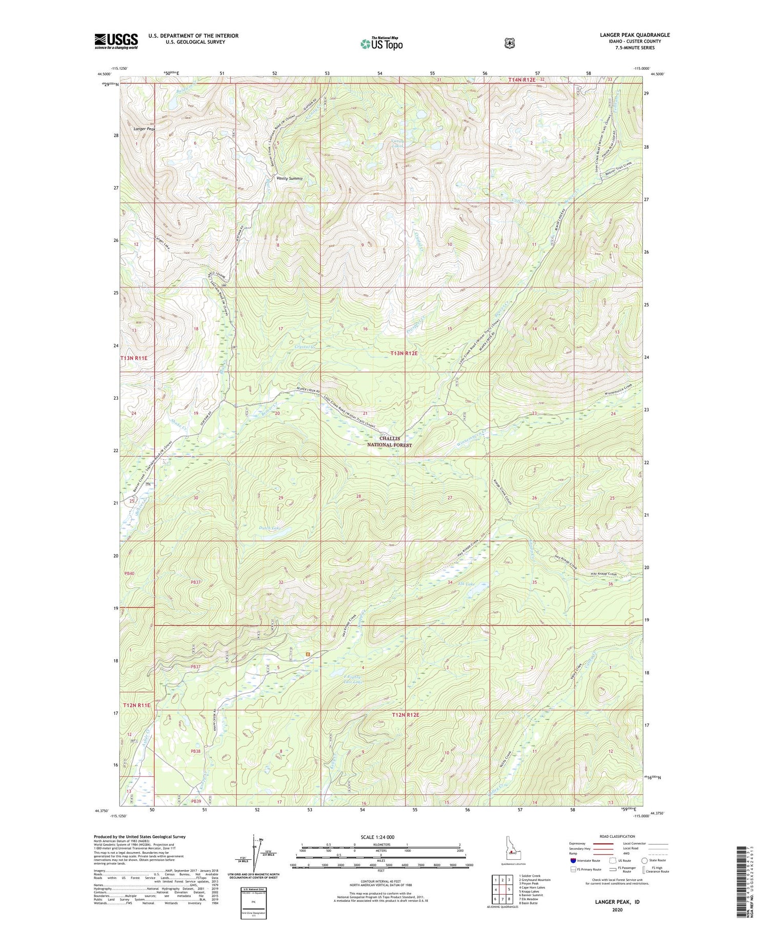 Langer Peak Idaho US Topo Map Image