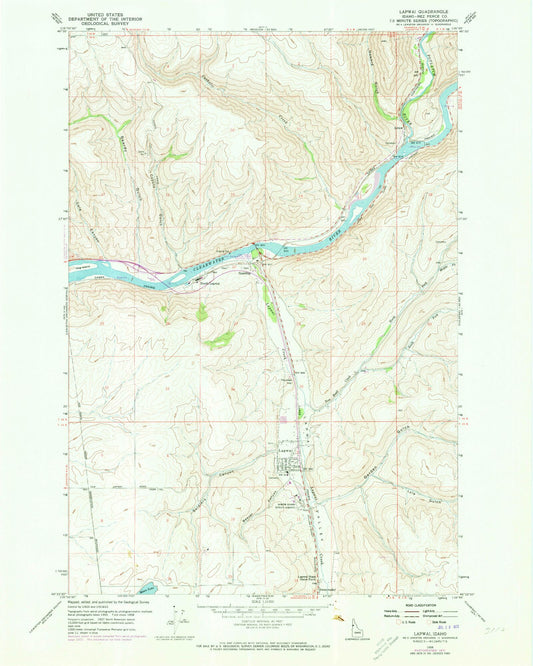 Classic USGS Lapwai Idaho 7.5'x7.5' Topo Map Image