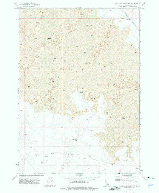 Classic USGS Lava Lake Reservoir Idaho 7.5'x7.5' Topo Map Image