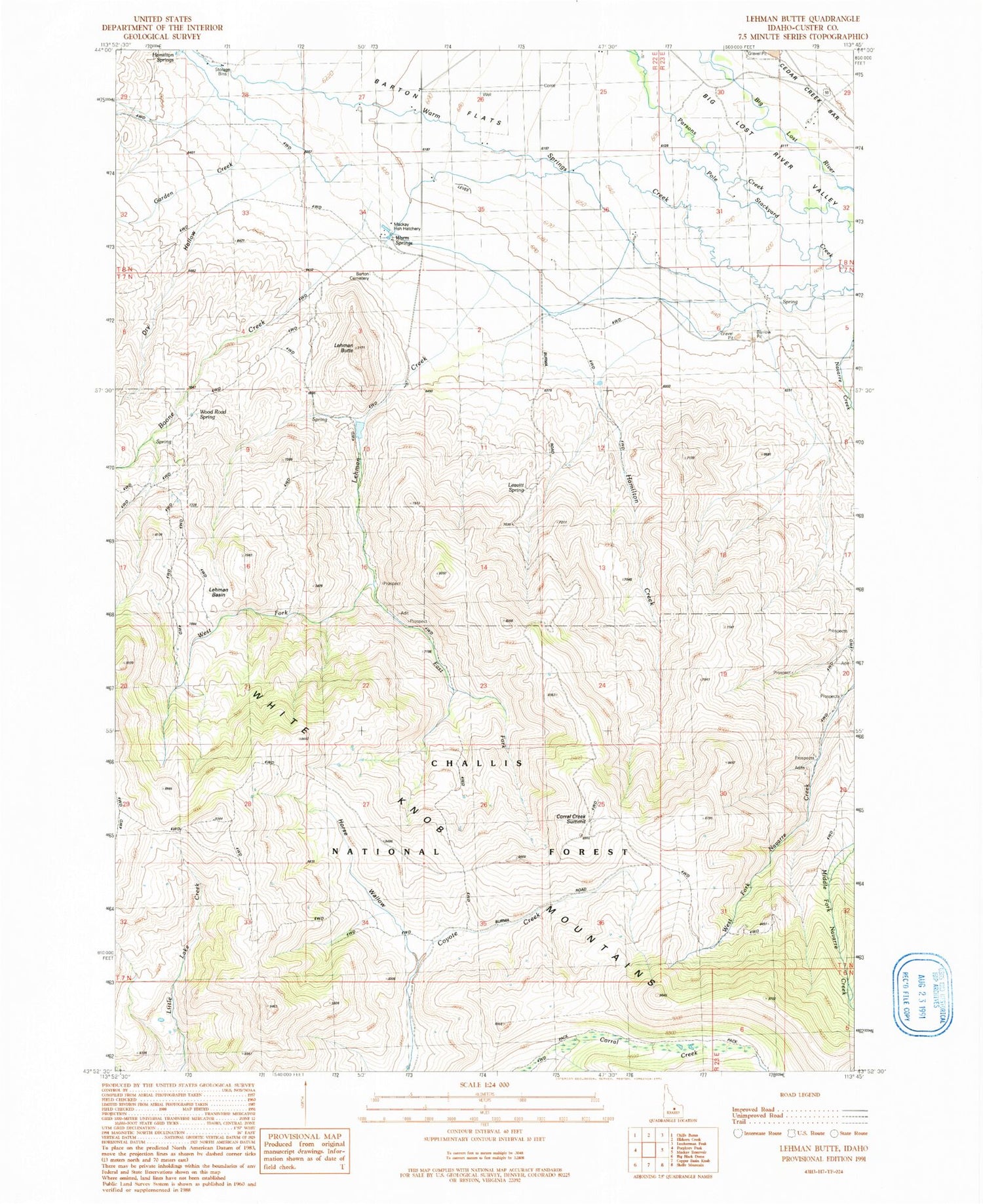 Classic USGS Lehman Butte Idaho 7.5'x7.5' Topo Map Image