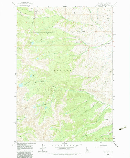 Classic USGS Lem Peak Idaho 7.5'x7.5' Topo Map Image