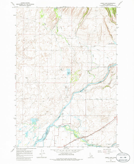 Classic USGS Lemon Lake Idaho 7.5'x7.5' Topo Map Image
