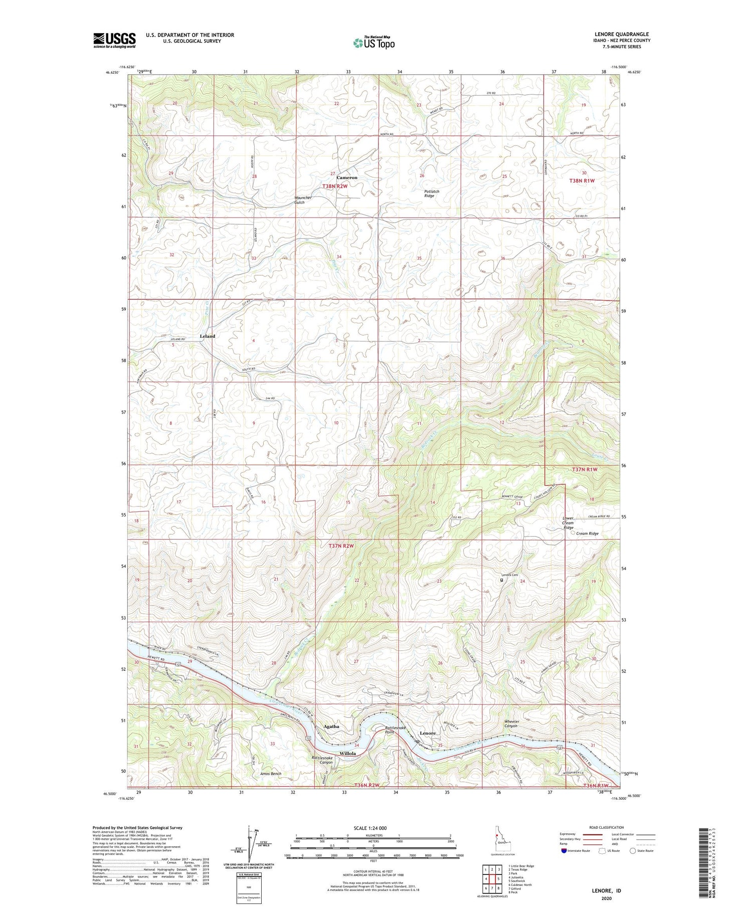 Lenore Idaho US Topo Map Image