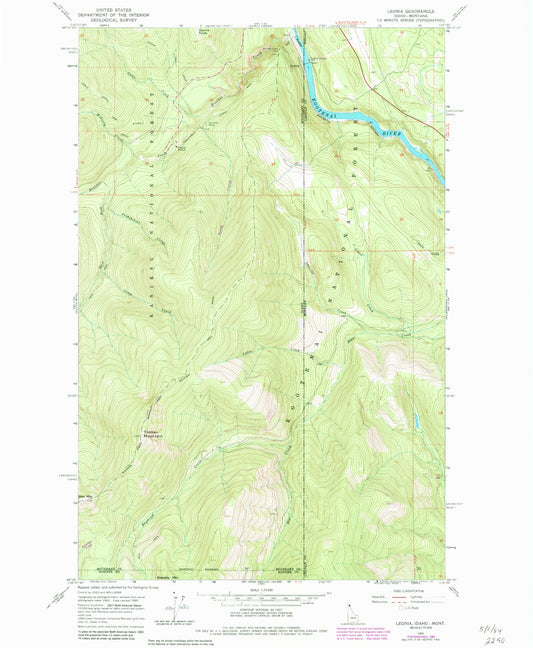 Classic USGS Leonia Idaho 7.5'x7.5' Topo Map Image