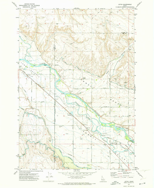 Classic USGS Letha Idaho 7.5'x7.5' Topo Map Image